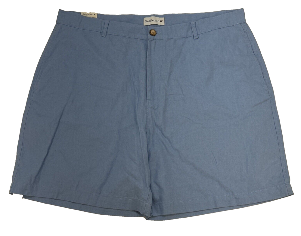 Saddlebred Zip Flat Front Linen Cotton Shorts Men’s 40 Blue NWT $44